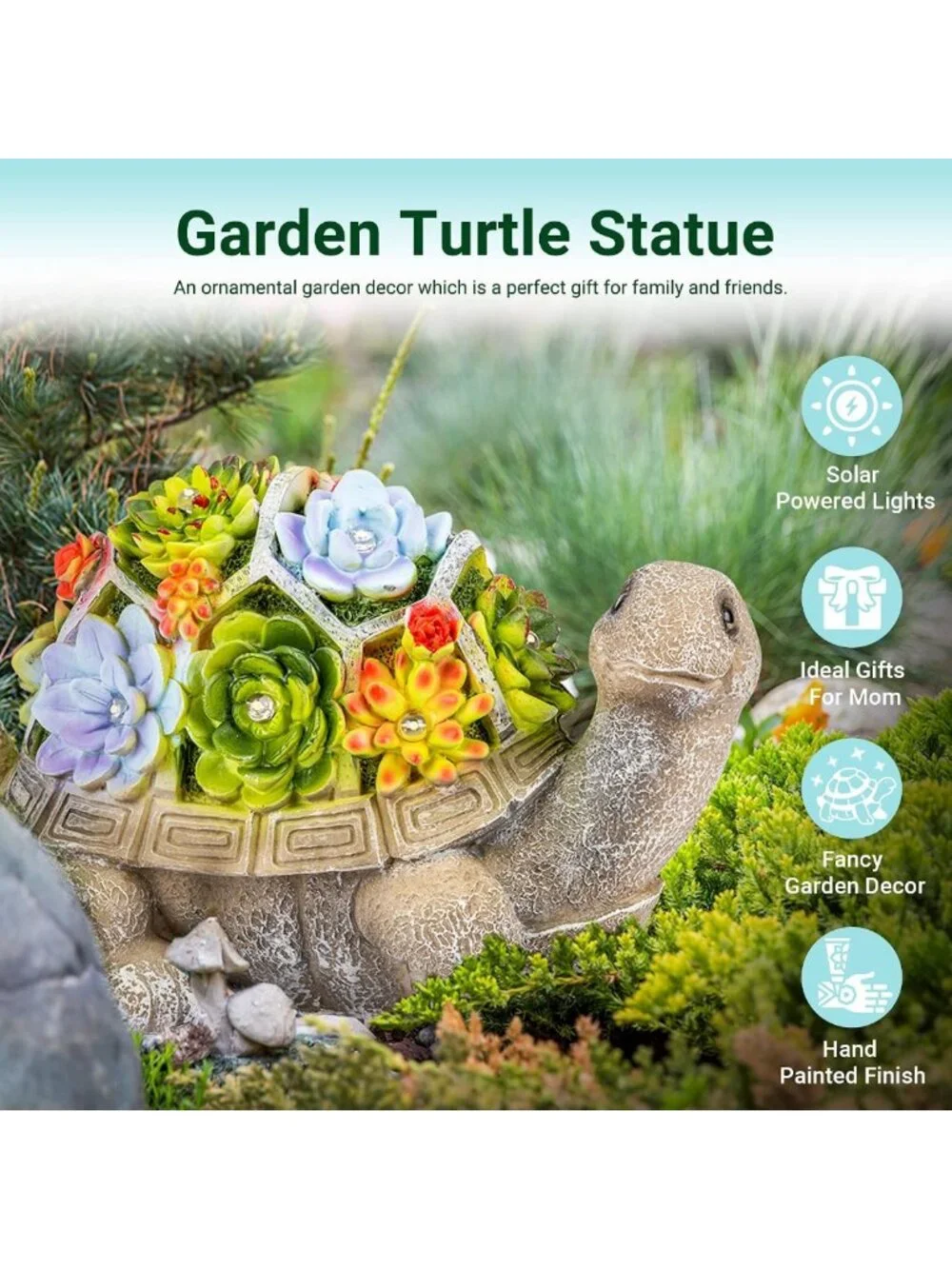 Solar Turtle Garden Statue with Lights - Unique Outdoor Decor & Gifts for Mom
